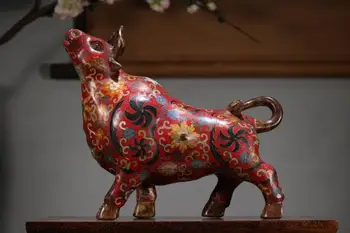 

Home Decor 10" Tibet Buddhism Temple old bronze Cloisonne Fortune Cow Statue bull Wall Street Bull Stock Bull Market Bull Statue