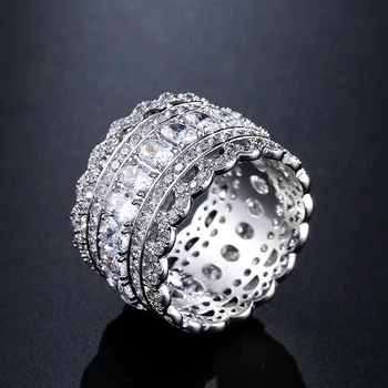 

Kinel Luxury Bridal Wedding Ring Fashion Silver Color Cubic Zirconia Wide Circle Women Rings Engagement Jewelry