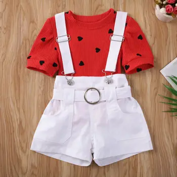 

Valentine's Day Toddler Baby Girl Clothes Tops T-shirt+Bib Pants 2PCS Outfits US