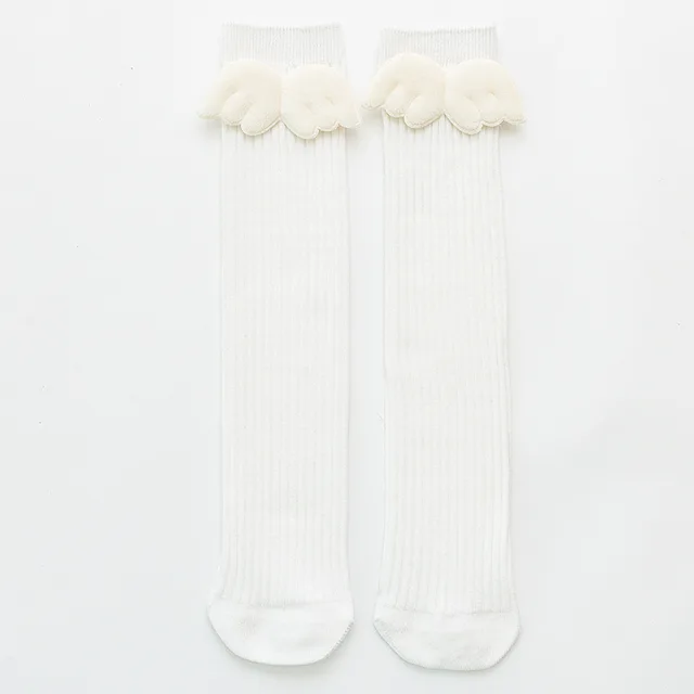 New Baby Girls Socks Angel Wing Toddlers Girl Long Soft Cotton Children Sock Solid Kids 0-8 Years Knee High Socks White
