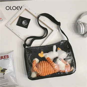 

Transparent Clear Harajuku Ita Bags Japanese style lovely Women's handbag Leather Shoulder Messenger Bag Sweet Itabag Schoolbags