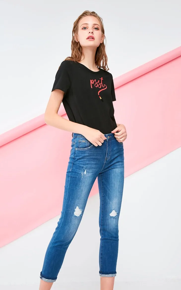 Vero Moda Новое поступление женские потертые манжеты закатывающиеся облегающие 96% хлопковые укороченные джинсы | 318349537