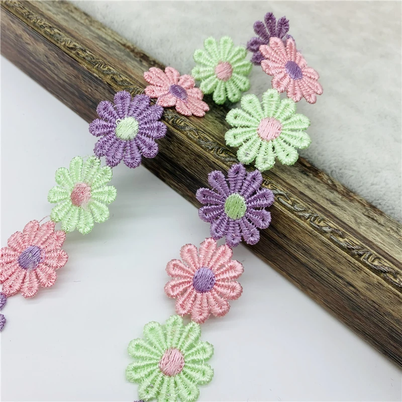 Colorful Daisy Flower Lace Trim For Knitting Wedding Embroidered Ribbon DIY Handmade Patchwork Sewing Supplies Crafts 1yard 25mm lace ribbon lace sewing supplies lace sewing accessories lace accessories lace garment accessories lace decoration clothing craft accessories