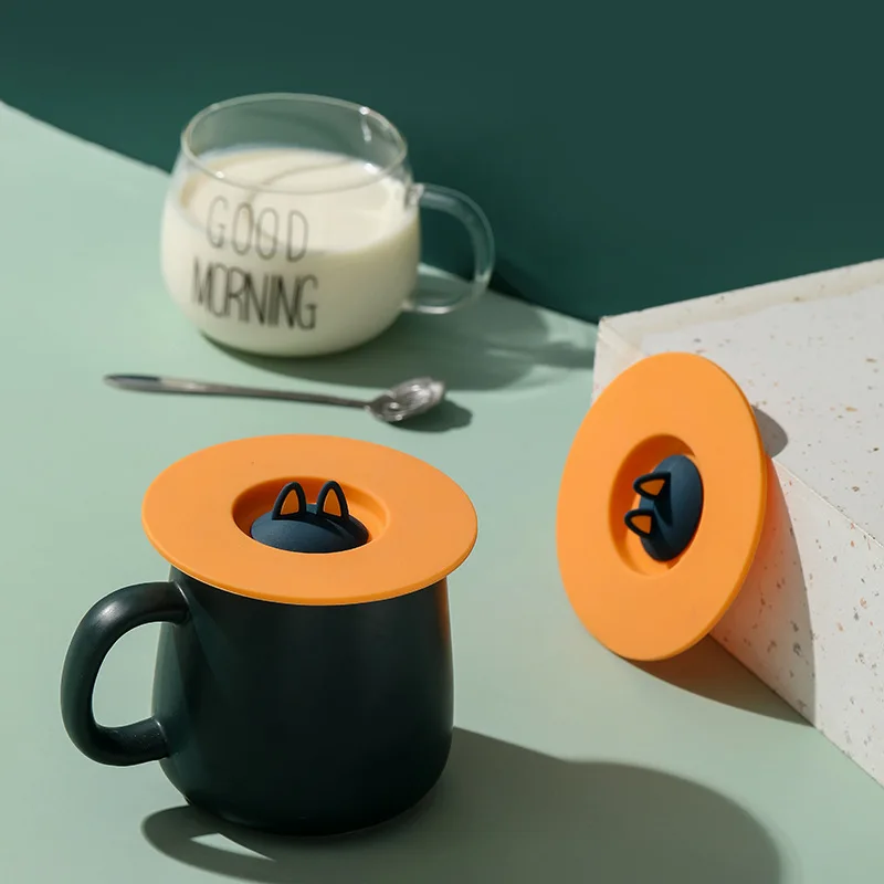 Cat Ear Reusable Silicone Cup Cover Anti-dust Thermal Insulation Cup Lid Seals Mugs Cover Drinkware Parts Food Cover Preservation Cover Fresh Keeping Cover