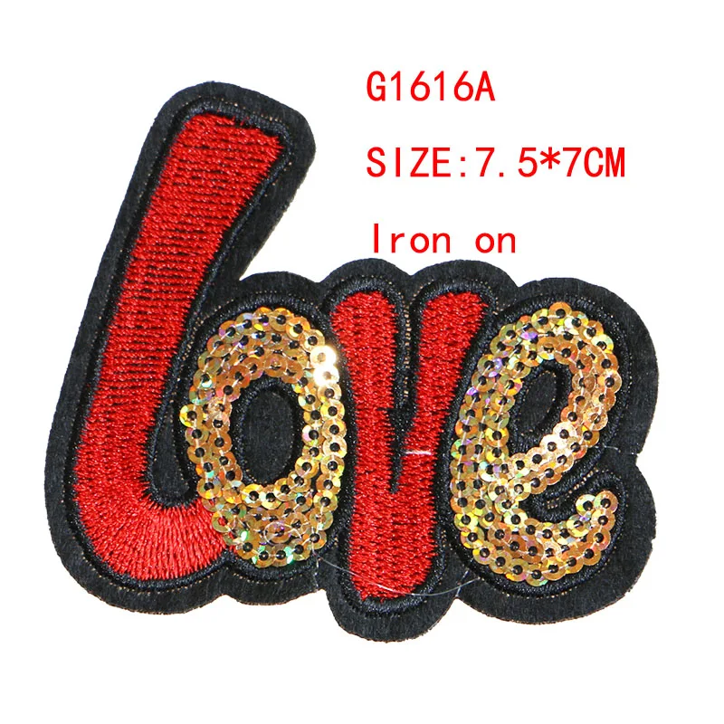 러브 레터 스팽글 아이콘, 의류용 패치에 수 놓은 아이언, DIY 줄무늬 옷, 패치 워크 스티커, 맞춤 배지, 2 개