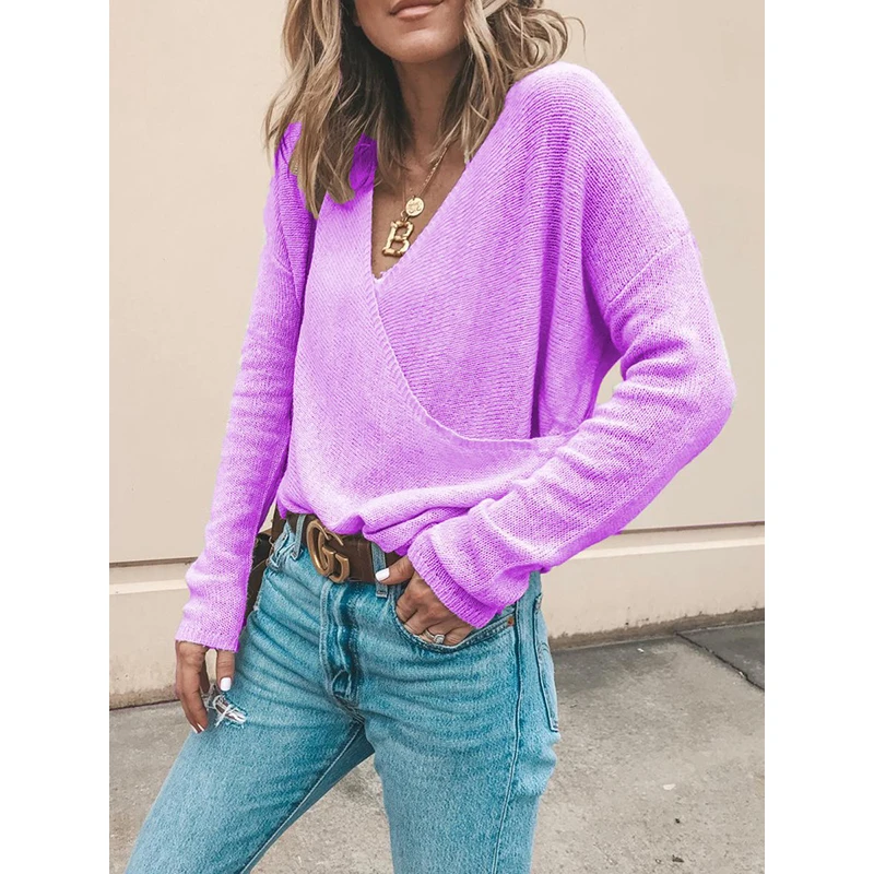

2020 Female Fashion Pullover Solid Color Tops Women Autumn New Elegant Loose Sweater Knitted Long Sleeve Oversized Sweater