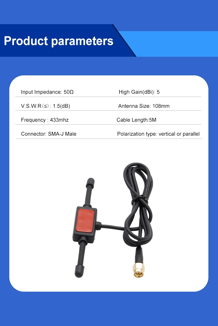 5dBi 433mhz с высоким коэффициентом усиления, длинный диапазон, SMA разъем, усилитель сигнала, SMA Антенна для 433Mhz с 5 м кабелем