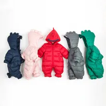 Детская одежда для русской зимы, куртка-пуховик с динозавром, верхняя одежда для мальчиков, пальто, утепленные Водонепроницаемые зимние комбинезоны, одежда для девочек