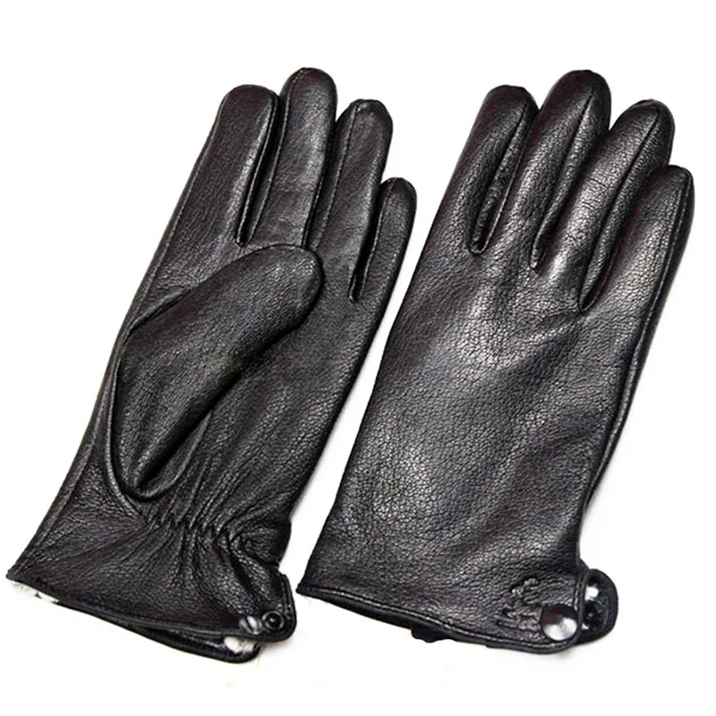Deerskin Gloves Men's Leather Straight Style Thick Imitation Rabbit Hair Lining Autumn and Winter Cold Warm Outdoor Riding