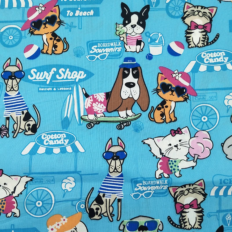 Good Lt. синий цифровой печати Собака ткань лоскутное изделие из хлопчатобумажной ткани кошка печать ткань материал для шитья DIY детское платье/футболка