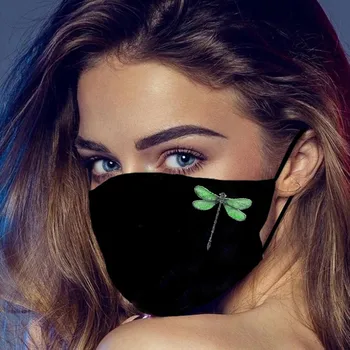 

Masque Women's Dragonfly Printed Mask Dustproof Breathable Cloth Mask Dust-proof Washable Mouth-muffle Mask Mondkapjes Wasbaar