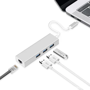 

USB Type C hub to Rj45 1000M Gigabite Ethernet 3 USB 3.0 Up to 5 Gbps Speed Aluminium Alloy Shell USBC Dock Adapter for Macbook