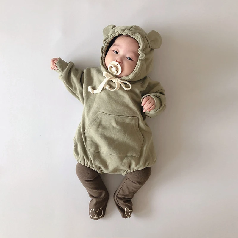 2022 Autumn Spring Rompers Baby Boys Girls Cute Long Sleeved With Cap Pure Cotton Infant Kids Fleece Thicken Jumpsuits Cotton baby suit