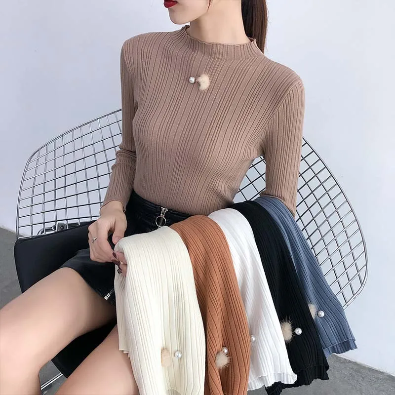 Womens Sweaters 2019 New Fashion Turtleneck Sweater Rib Women Soft Knitted Ladies Sweater Winter Tops Pullover Jumpers Ladies