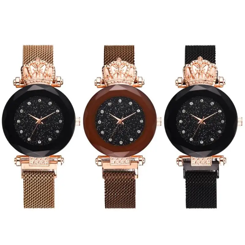 

Quartz Watch Alloy Surface Ordinary Glass Mirror Pin Button Mesh Strap Fashion Women Round Dial Crystal Crown Wristwatch Gift