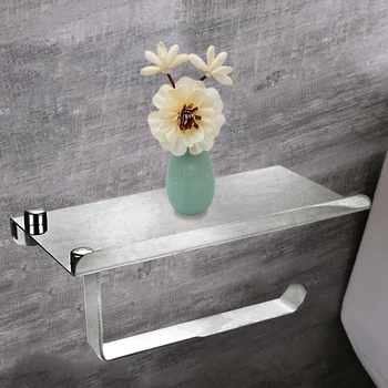 

Stainless Steel Toilet Paper Holder Paper Roll Hanger With Mobile Phone Storage Shelf Polished Chrome