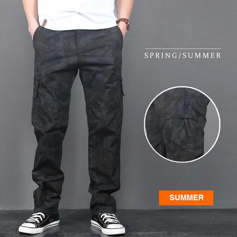 Summer Black Camo Модные брюки карго, мужские повседневные брюки, Свободные мешковатые хлопковые брюки с несколькими карманами, штаны для бега, мужская одежда - Цвет: Summer Black Camo