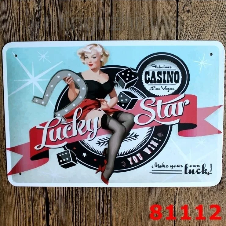 Lucky Star Pin Up металлическая Открытка жестяная коробочка для карт знак 1950's Pin Up Las Vegas 20x30 см(посетите наш магазин, больше товаров