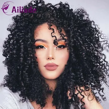 

AILIADE Afro Wigs for Black Women Short Kinky Curly Ombre Nature Black Synthetic Wigs African
