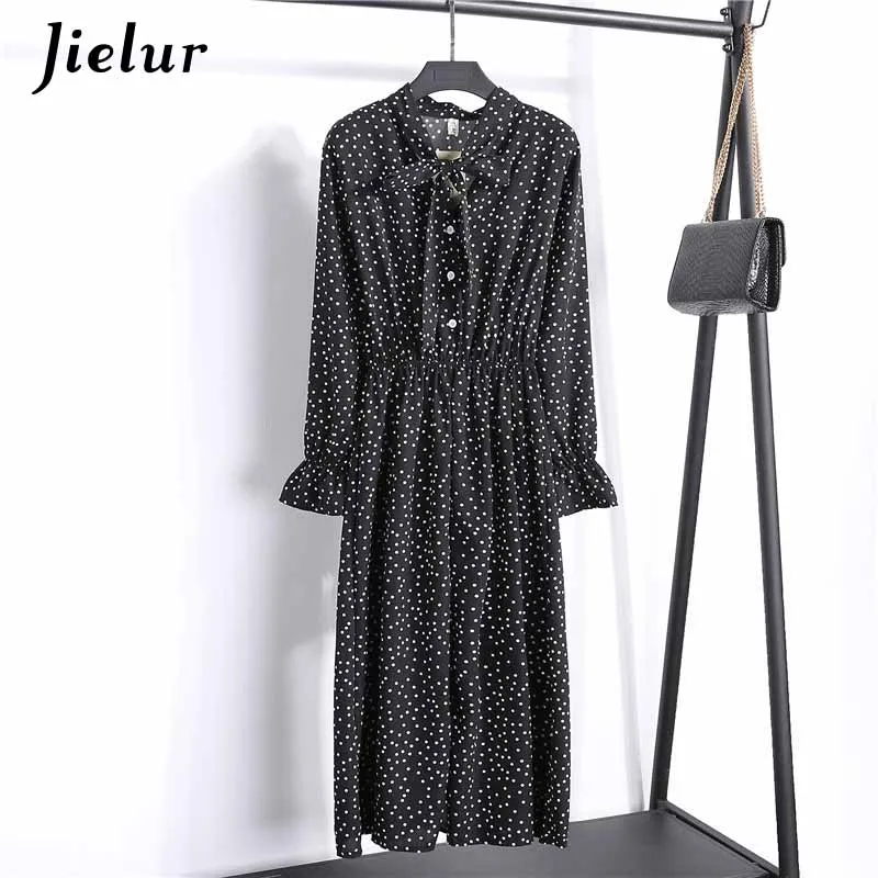 Jielur принтом шифон для женщин сезон весна-осень платье с длинными рукавами и цветочным рисунком и оборками 6 цветов элегантное винтажное платье vestidos mujer - Цвет: 8