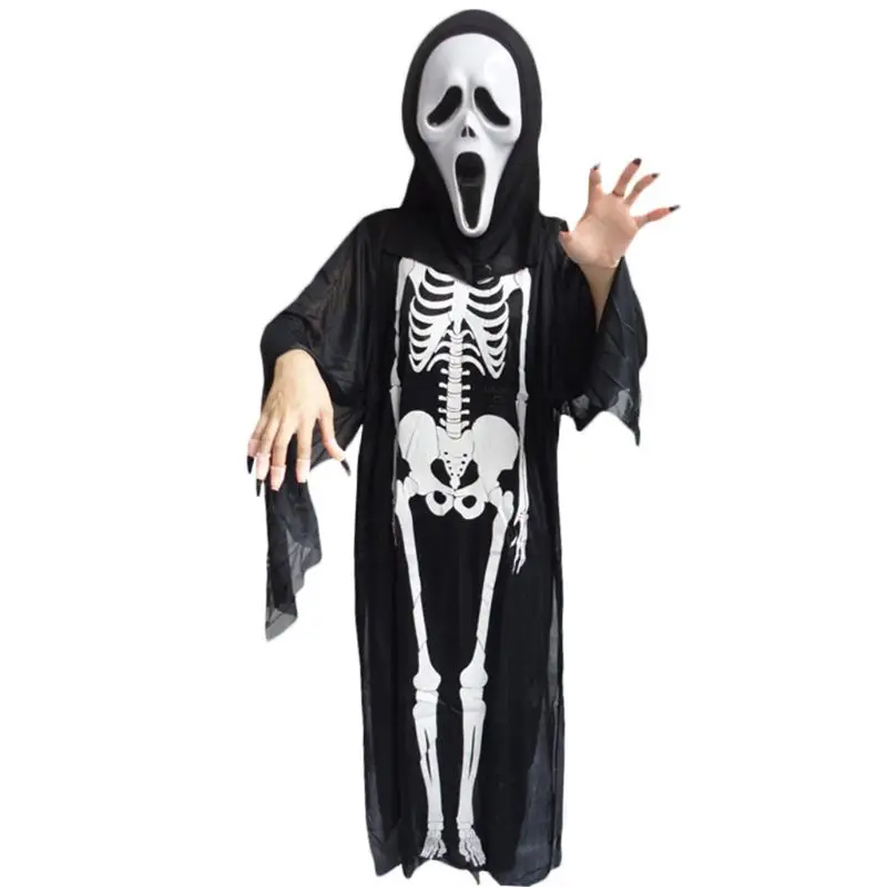 Взрослых унисекс Хэллоуин косплей костюм Скелет демон дух ведьмы плащ маска перчатки поддельные ногти вечерние реквизит аксессуары набор - Цвет: 3