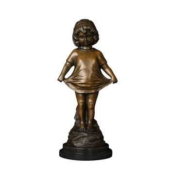 

[MGT] Bronze art decor bronze Little girl pulling a skirt statue sculpture for home decoration