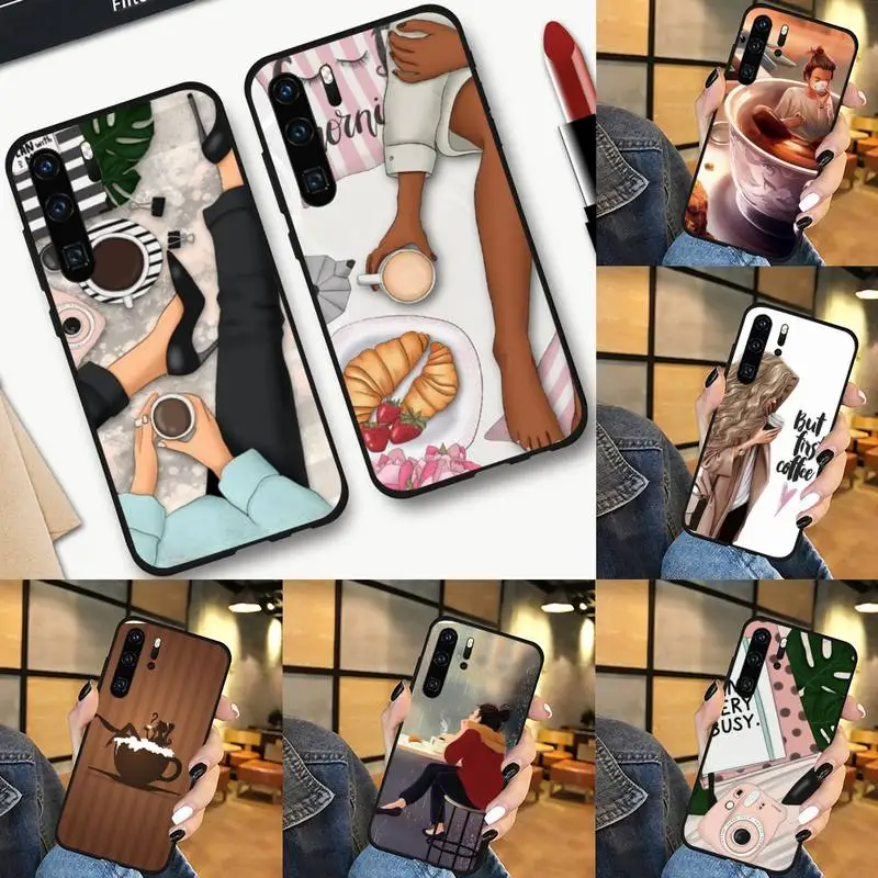 

OK but First Coffee Girl Phone Case For Huawei P 9 8 10 40 Mate 30 Honor 8 8A 20 20s 9x nova 6se 5t Y9s PSMART lite pro 2017