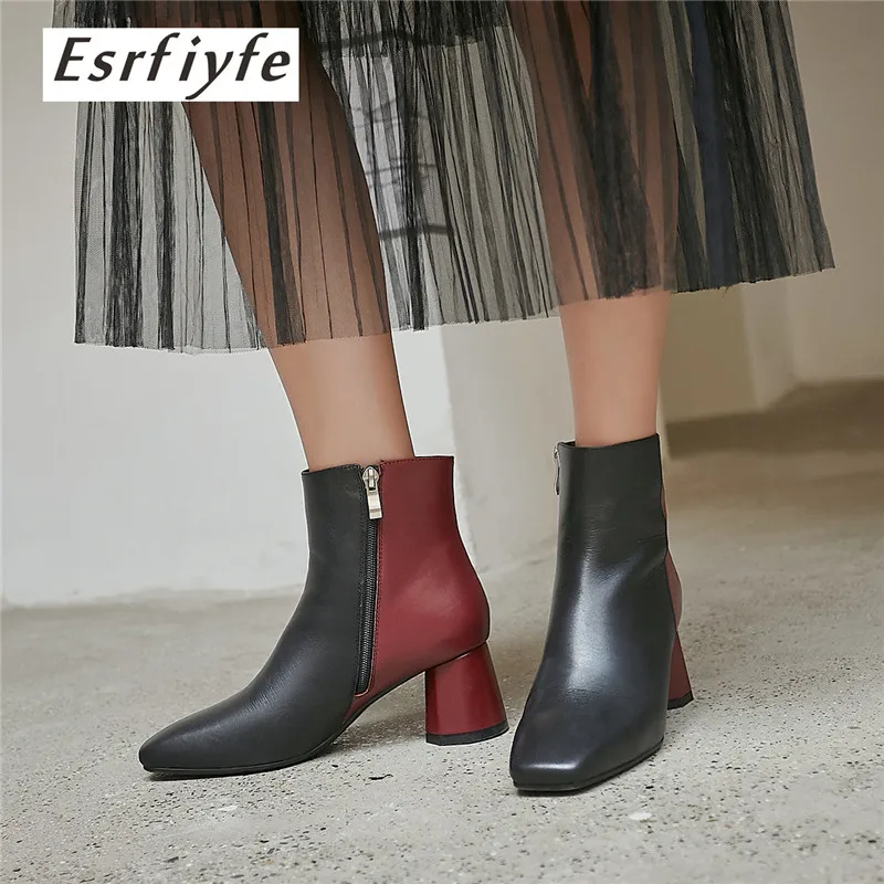 

ESRFIYFE 2020 New Fashion Brand Women Ankle Boots High Heels Ladies Shoes Woman Party Dancing Shoes Basic Genuine Leather Boots