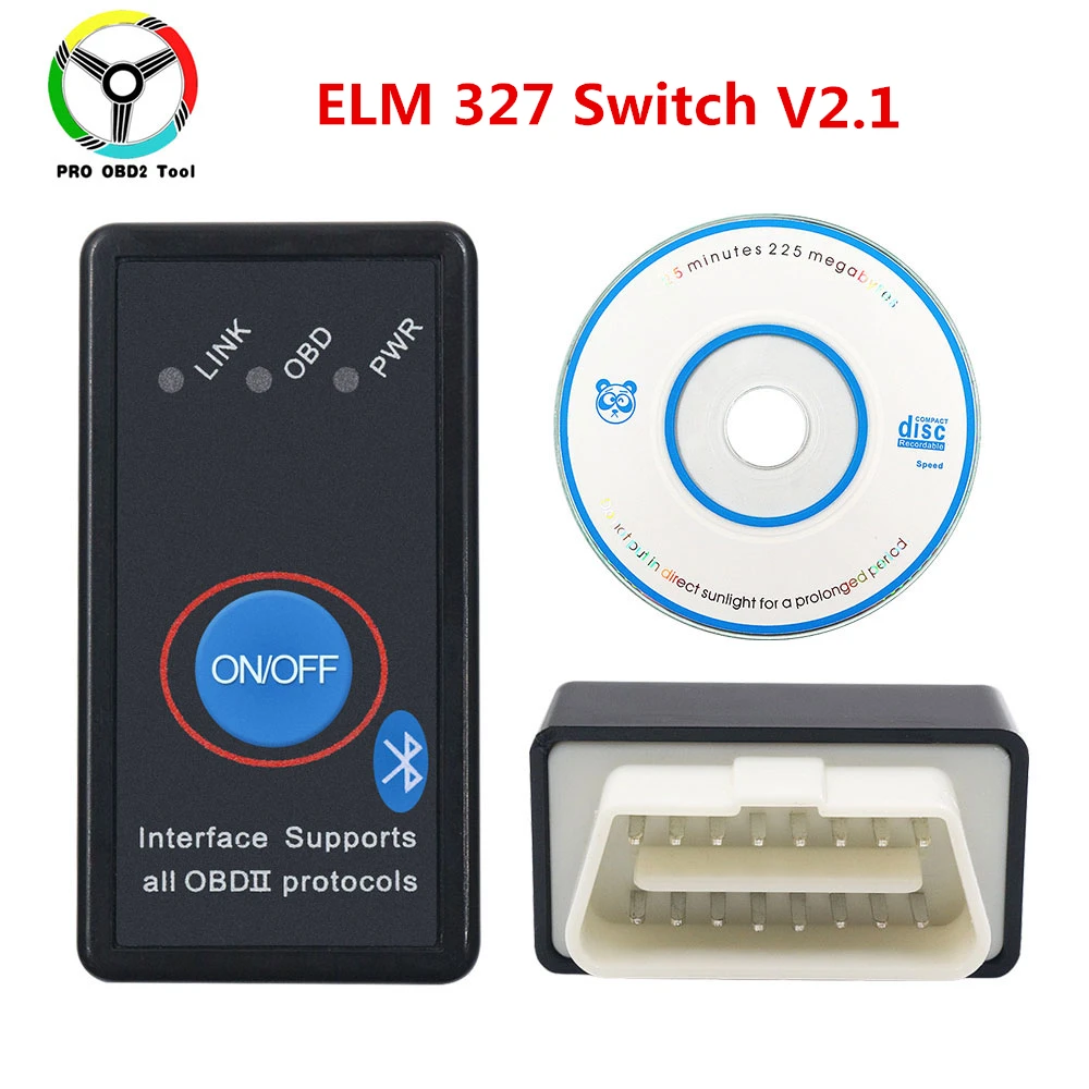 Super Mini ELM327 Bluetooth ELM 327 Switch V2.1 On/Off Button OBD2 Car  Diagnostic Tool Multi-Languages For OBDII Protocols