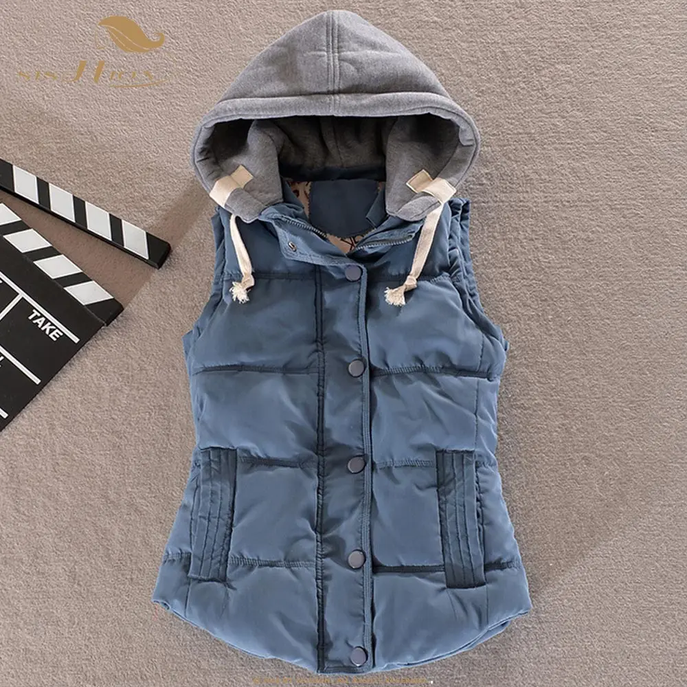 SISHION 4XL размера плюс зимний женский хлопковый жилет с капюшоном тонкий карамельный цвет Спортивный Повседневный жилет женский SP0650