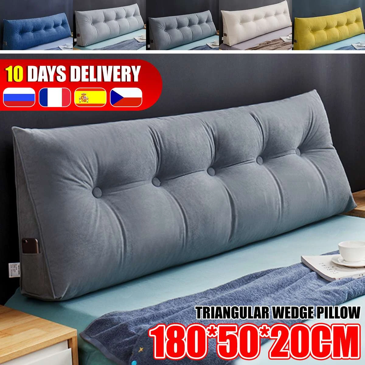 180x50x20cm Headboard Pillow Triangle Cushion Reading Large Bolster Backrest Cushion Positioning