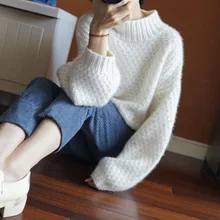 ##Special Price 2019 New Autumn Winter Thicken Women 100% Pure Cashmere Sweater Loose Knitting Wool Lantern Sleeve Clothes Pullover Shirt Female ##Special Price 2019 New Autumn Winter Thicken Women 100% Pure Cashmere Sweater Loose Knitting Wool Lantern Sleeve Clothes Pullover Shirt Female