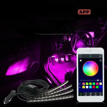 

4x LED RGB Light Strip Kit Car Foot Well Atmosphere Phone App Music Control