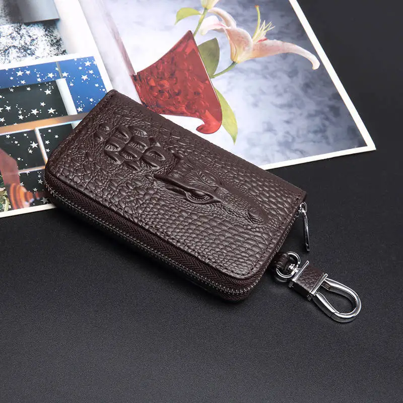 

Men Leather Key Bag Crocodile Pattern Cowhide Key Bag Batch Customizable Logo Practical Gift Wallet