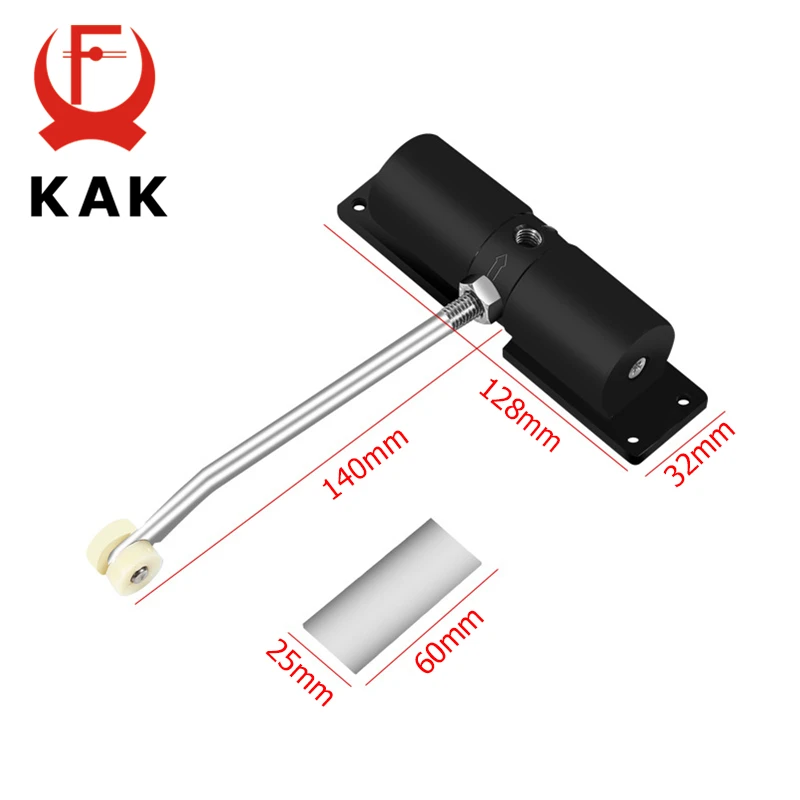 KAK Aluminum Alloy Automatic Door Closer Soft Closing Adjustable Speed Door Close Device 35KG Black Furniture Hardware