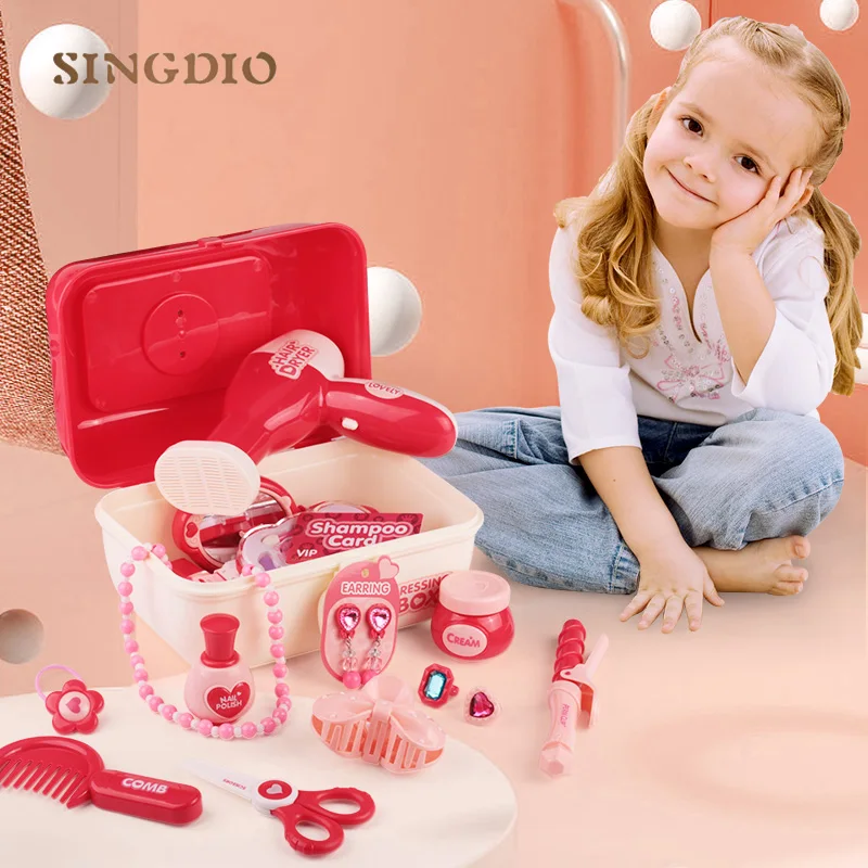 Ролевые игры макияж игрушки розовый макияж набор принцесса парикмахерское моделирование пластиковая коробка подарочная игрушка для девочек одеваются косметика