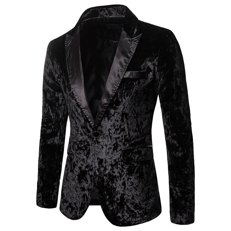 

Mens Business Casual Black Velvet Suit Jacket Coat Slim Fit Single Button Wedding Tuxedo Blazer Men Stage Costumes for Singers