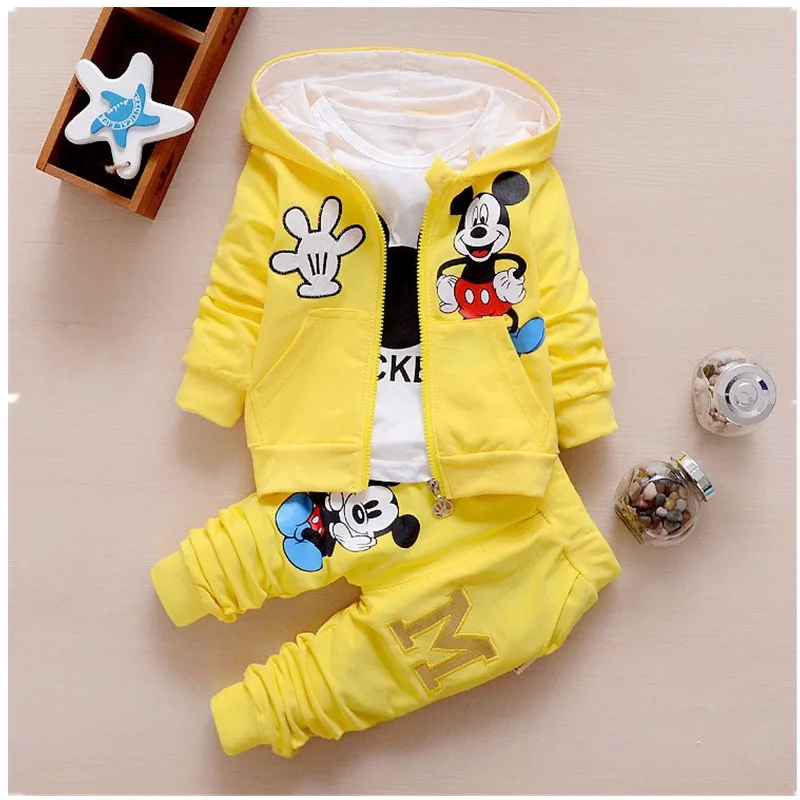 Baby Girls Boys Clothes Suits Set Spring Fall Cute Infant Cotton Set Coat+T Shirt+Pants 3 PCS Casual Kids Children Suits A0009