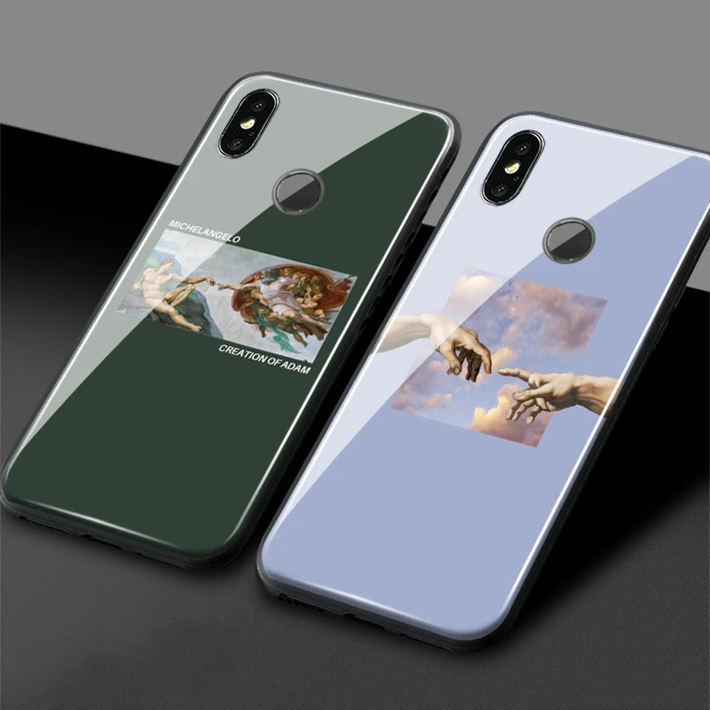 Creation of Adam mi chelangelo, мягкий силиконовый стеклянный чехол для телефона, чехол для Xiaomi mi 6 8 9 SE mi x 2 2s 3 redmi note 5 6 7 8 pro