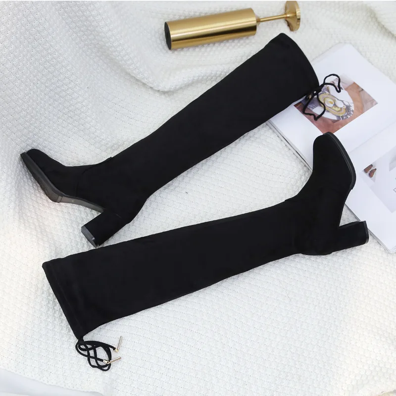 

Women Winter Boots Black Shoes Women Woman's Winter Shoes New Shoes Woman 2019 Elastic Overknee Knight Boots Woman Head