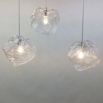 

Nordic Ice cube glass suspension luminaire modern creative clear glass G4 led dinning lamp bar restaurant hanging light fixture