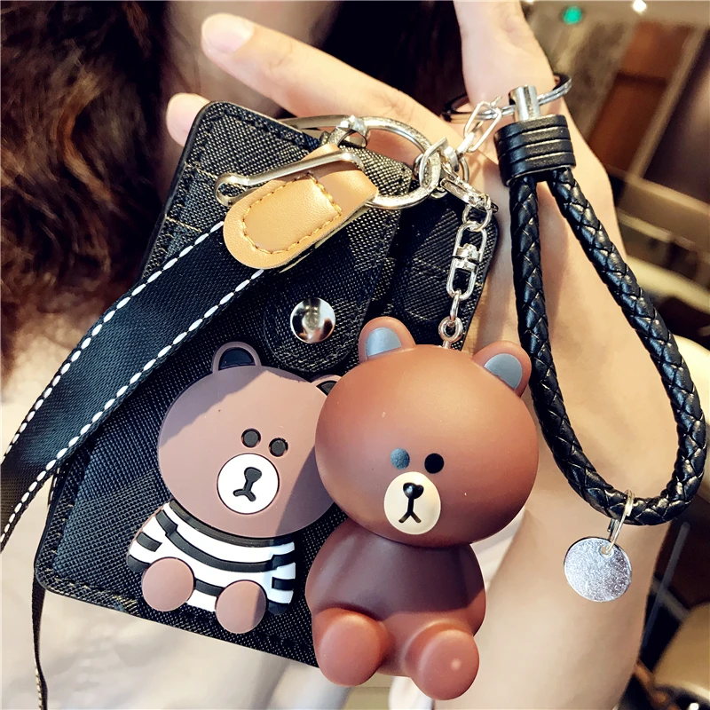 3 слоя Kawaii Line Bear PU ID кредитный банк держатель для карт с брелком игрушка автобус карта защитный чехол школьные офисные канцелярские принадлежности