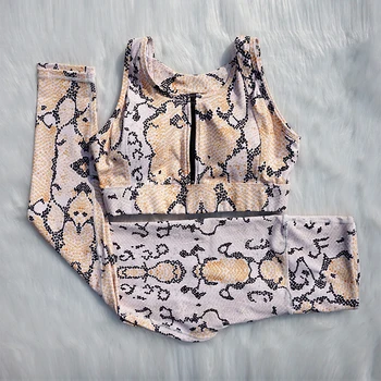 

Yoga Set Women 2 Piece New Sexy Leopard Sport Suit Fitness Wear Running Workout Leggings Pant With Zipper Top Female Tracksuit