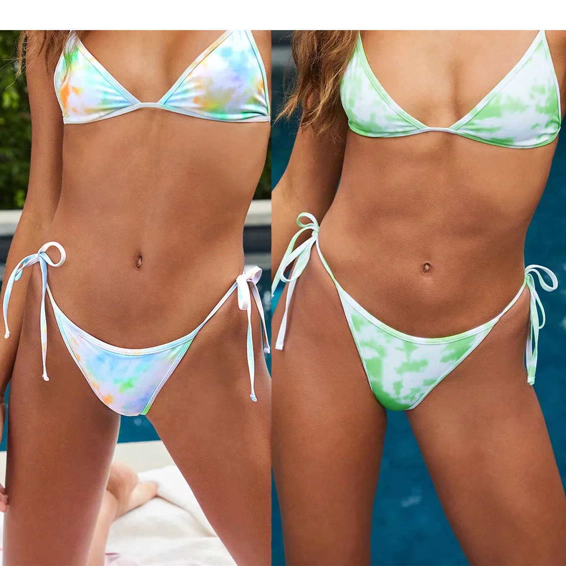 

Sexy 2020 Bikinis Set Biquini Bikini Tie Dye Cape Contrast Bikini BottomSwimwear Women bandage Swimsuit Female Bathing Suit F22