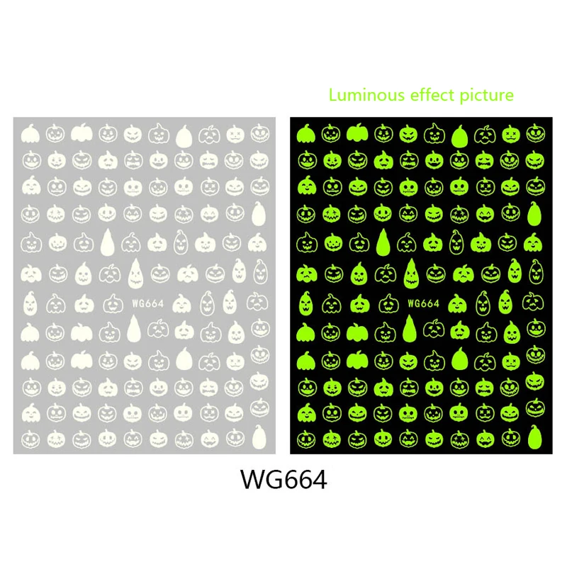 Halloween Series Nail Sticker Collection Skull Head Night Glowing Ghost Bat Nail Slider 10PCS 5