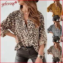 

Leopard Printed Sexy Blouse Women 2021 Loose Casual Long Sleeve Chiffon Female Shirt Elegant Cardigan Corset Office Lady Clothes