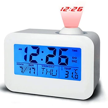 

Digital Alarm Clock with Projection Snooze Multifunction LED Table Clock Temperature Calendar Voice Control Electronic Watch