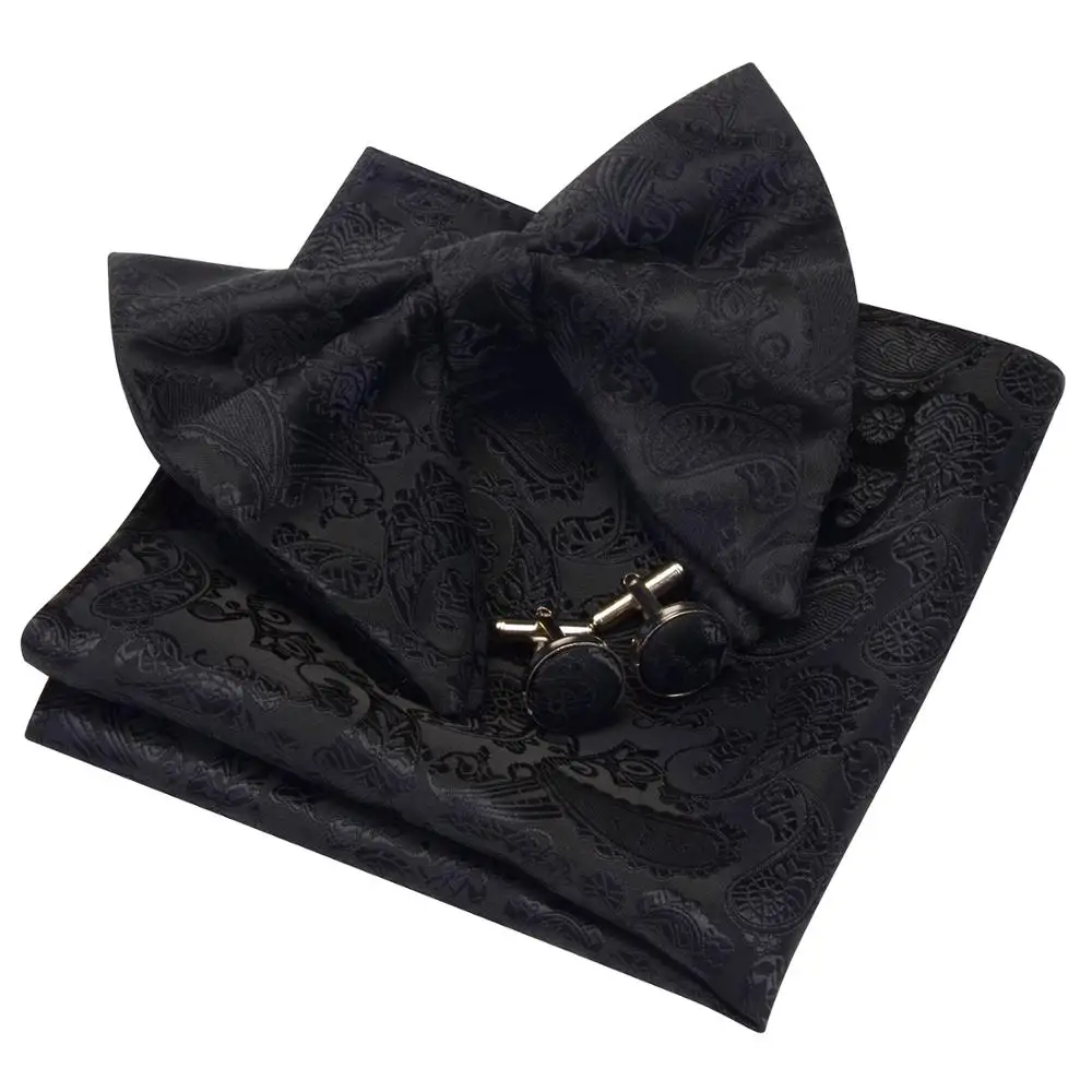 Ricnais Дизайн Пейсли Шелковый большой галстук-бабочка платок запонки набор для мужчин Бизнес Свадьба Бабочка Карманный платок подарки Галстуки - Цвет: 02