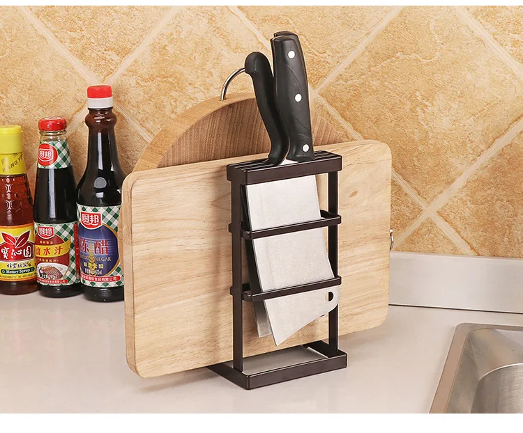 Multi-functional Japanese Style Flat Iron Cutting Board Knife Rest Kitchen Supplies Knife Pot Cover Organizing Storage Rack Doub
