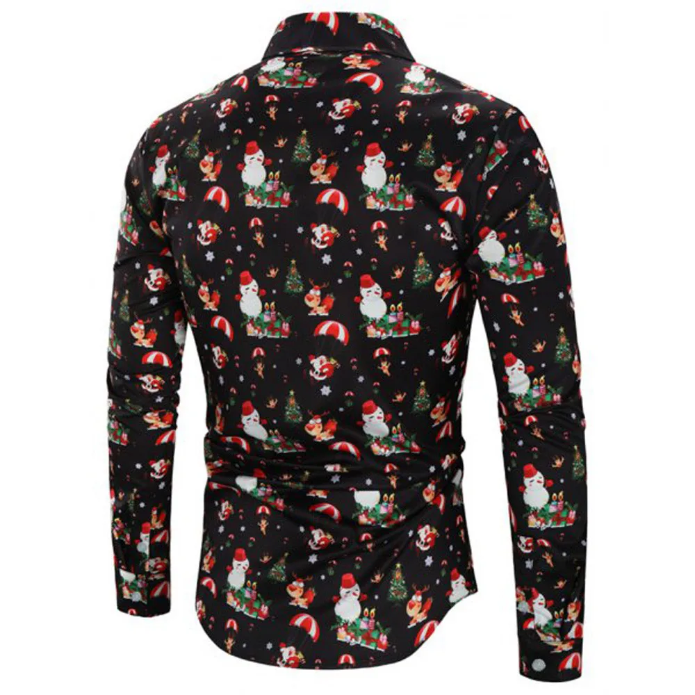 Черная Мужская рубашка с принтом Chemise Homme Merry Снеговик на Рождество Хлопок Снежный цветочный принт уличная Мужская рубашка с лацканами Топы Блузка